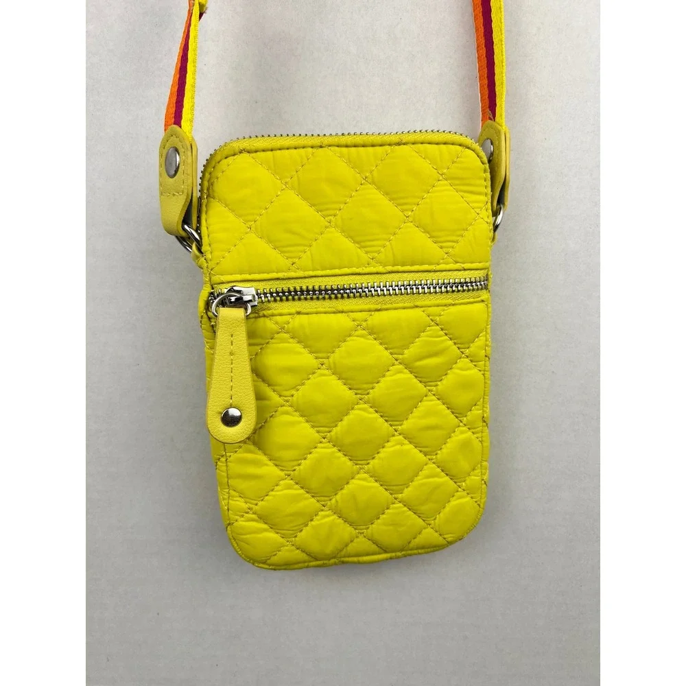 Sondra Roberts Squared Yellow Quilted Nylon Crossbody Phone Bag‎ Striped Strap